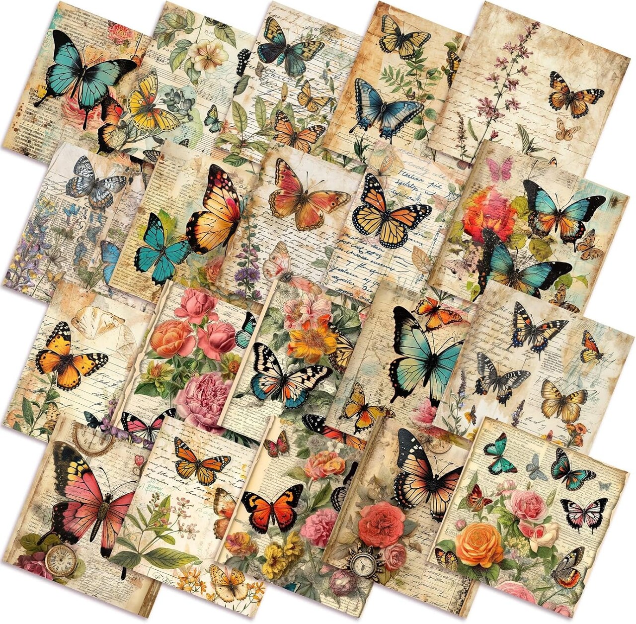 60PCS 10" x 10" Vintage Butterfly Quilt Fabric Squares – Floral & Butterfly Patchwork Precut Bundle for Sewing, DIY Crafts & Summer Projects